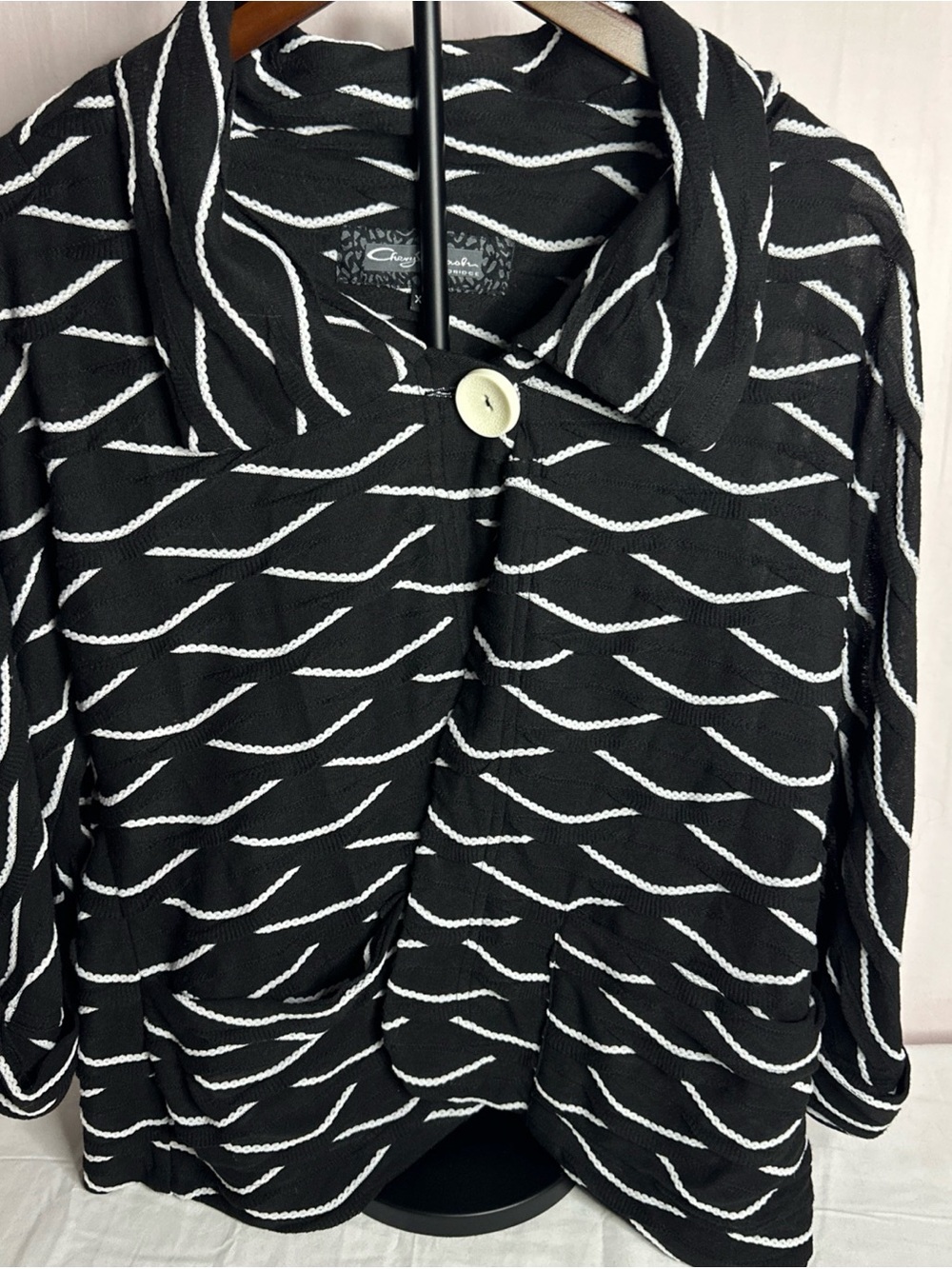 Chaus Black Blazer with White Wave Stripe